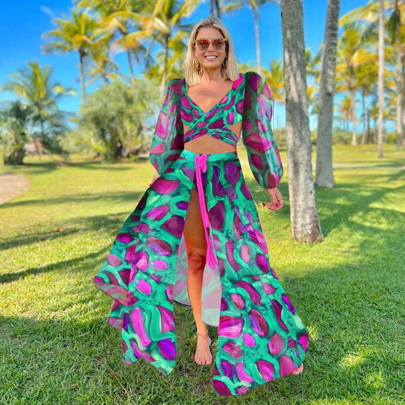 2025 New Sexy Swimwear Women Swimsuit Puff Sleeve Bathing Suit Print Biquini Female High Waist Bikini Set Beachwear