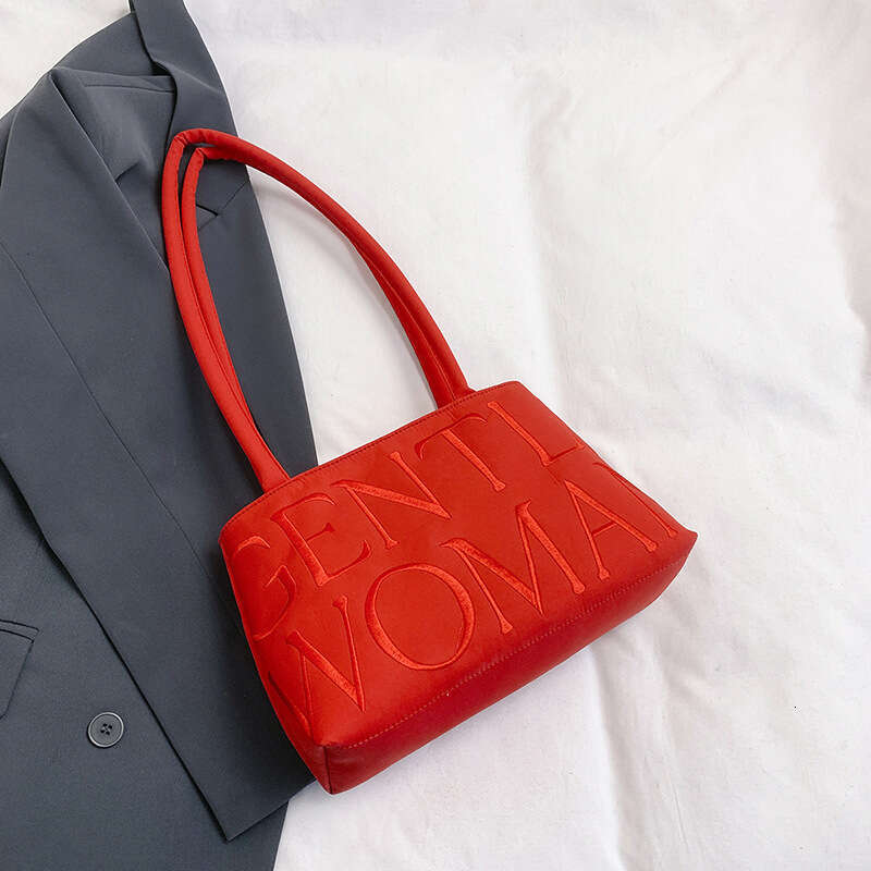 New 2025 Niche Design Satin Letter Embroidery Fashion Versatile Shoulder Handbag Underarm Bag