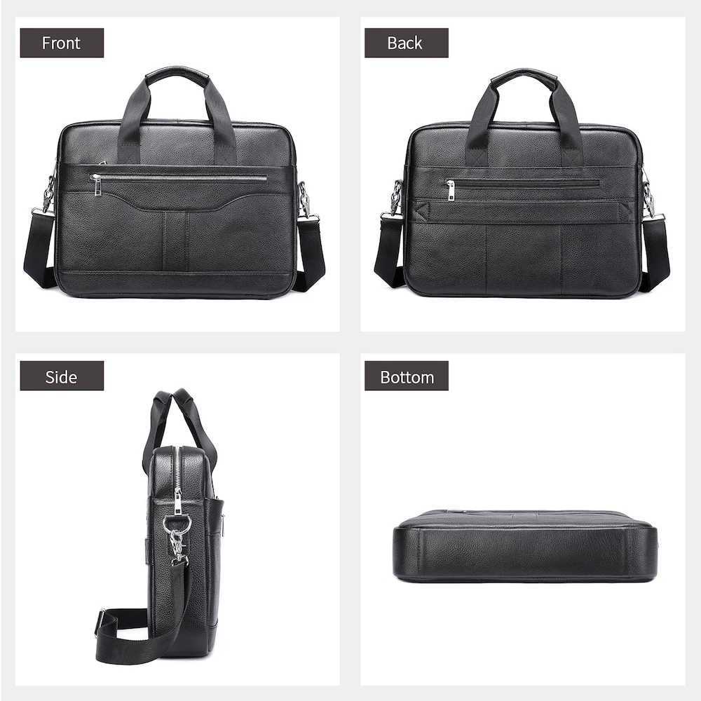Mens Genuine Leather Business Briefcase Hand Bag Laptop Bag 15.6 inch Laptop for Work Conference Business Trip W250610