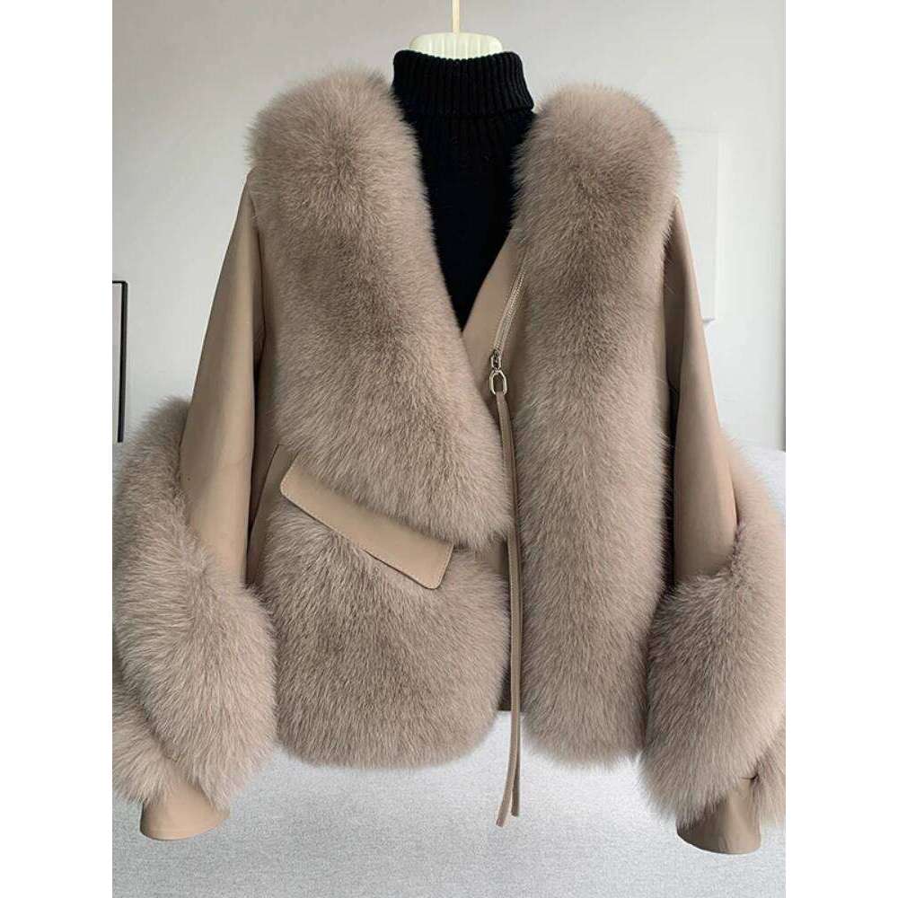 CXFS 2022 Real Coat Winter Jacket Women Natural Fox Fur Genuine Leather Outerwear Streetwear Locomotive Thick Warm New