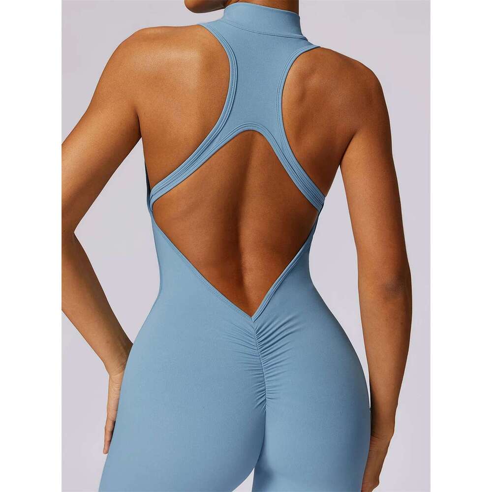 Naked GYM Romper Zipper Hollow Out Backless Fiess Jumpsuit Sleeveless High-intensity Sports Tight One-piece Playsuit Yoga Suit