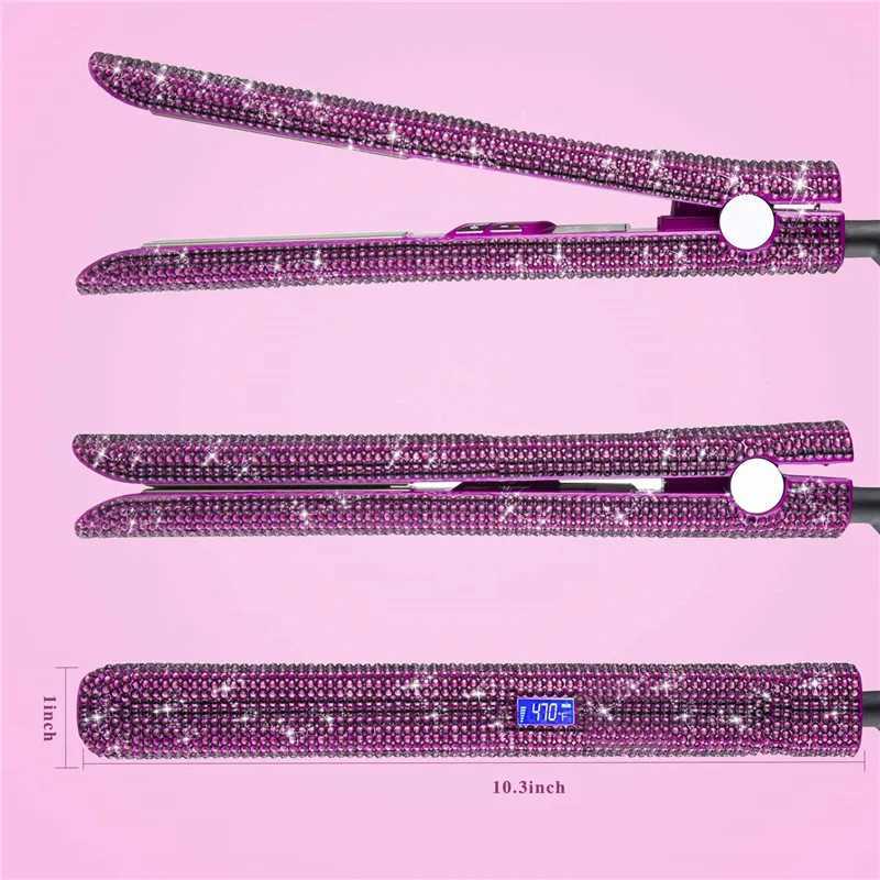 Hair Straightener Curler Bling Diamond Flat Iron Rhinestone Straightening Irons Professional High Heat 470 Salon Styling Tools W250610