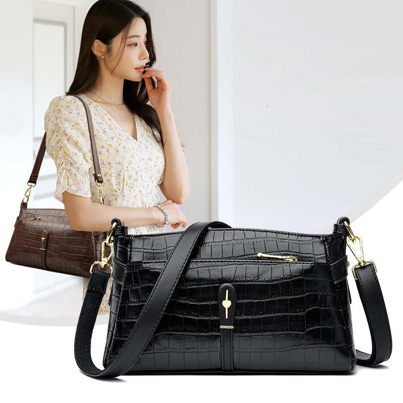 Free Shipping 2025 New Luxury Crocodile Pattern Middle-aged Designer Mom Bag Multi-layer Shoulder Bag Fashionable Women's Handbag Large Capacity 