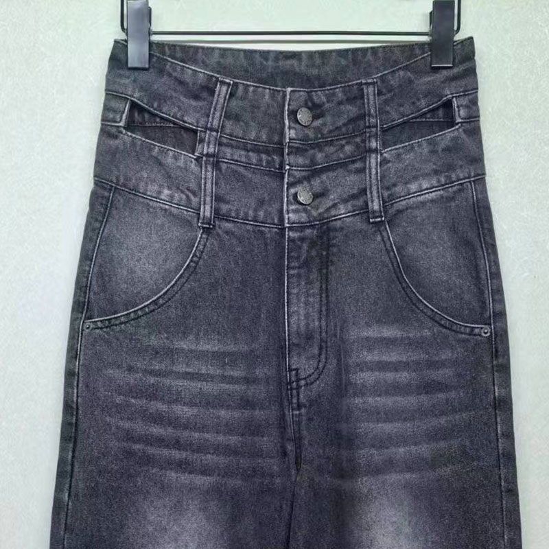 Cubic double button high waist wide leg jeans factory customized wholesale 40162