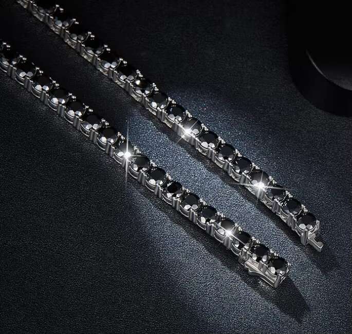 OACOCA Mens Hip Hop Style 6.5mm Tennis Chain Necklace with 1Ct Black Moissanite 18k White Gold Plated Silver