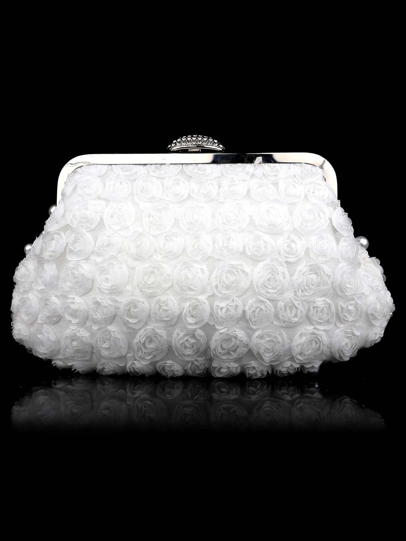 Sweet Lady Beaded Lace Flower Pearl Womens Clutch Bag Evening Hand Wedding Bride Bridesmaid Party Dress Mobile Phone Bag 250605