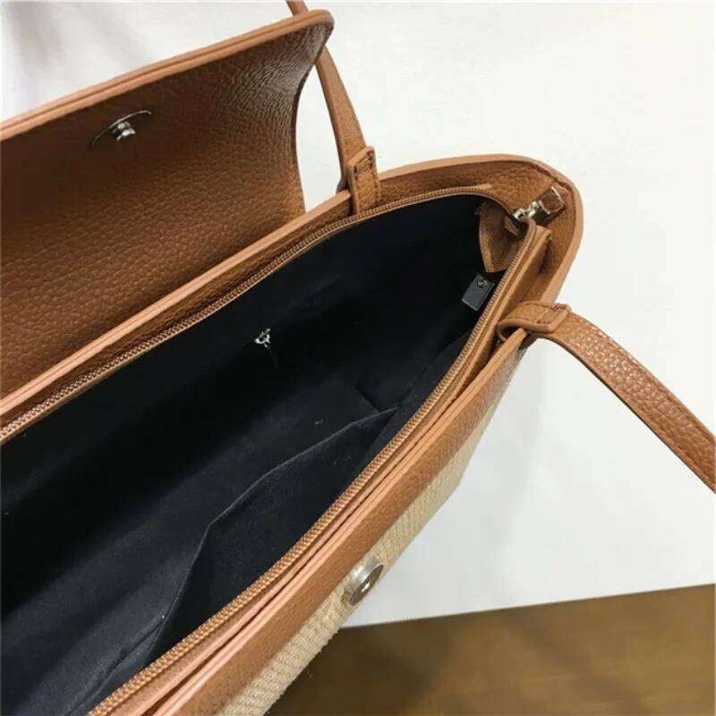 Meet You Summer Trend Retro Straw Large Capacity Patchwork Leather Tote 2025 Female Bohemian Travel Beach Bag