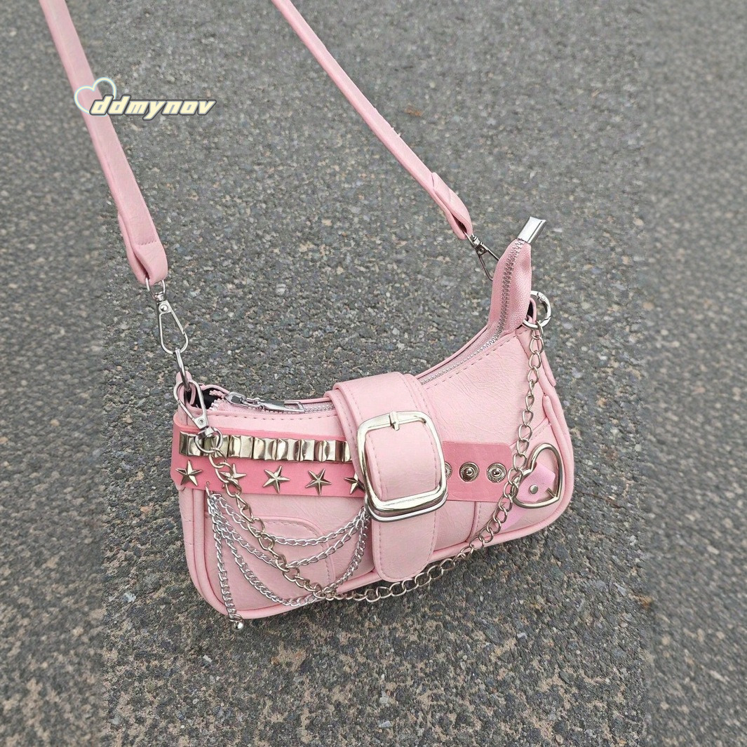 Niche Design Y2K Underarm 2024 Versatile Crossbody Trendy Pink Star Baguette Shoulder Bag ddmynov
