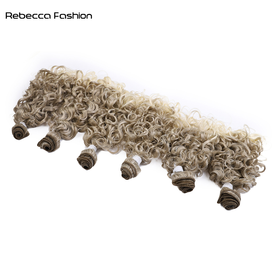 Rebecca Fashion Synthetic 18 20 22 inch 6pcs Deep Wave Bundles Ombre Brown High Temperature Fiber Weave Hair Extensions