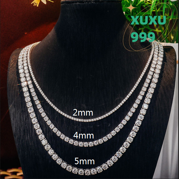 OACOCA Fine Jewelry 18k Gold Plated Moissanite Tennis Chain Necklace 2mm 3mm 4mm 5mm 6mm 925 Silver for Women and Men