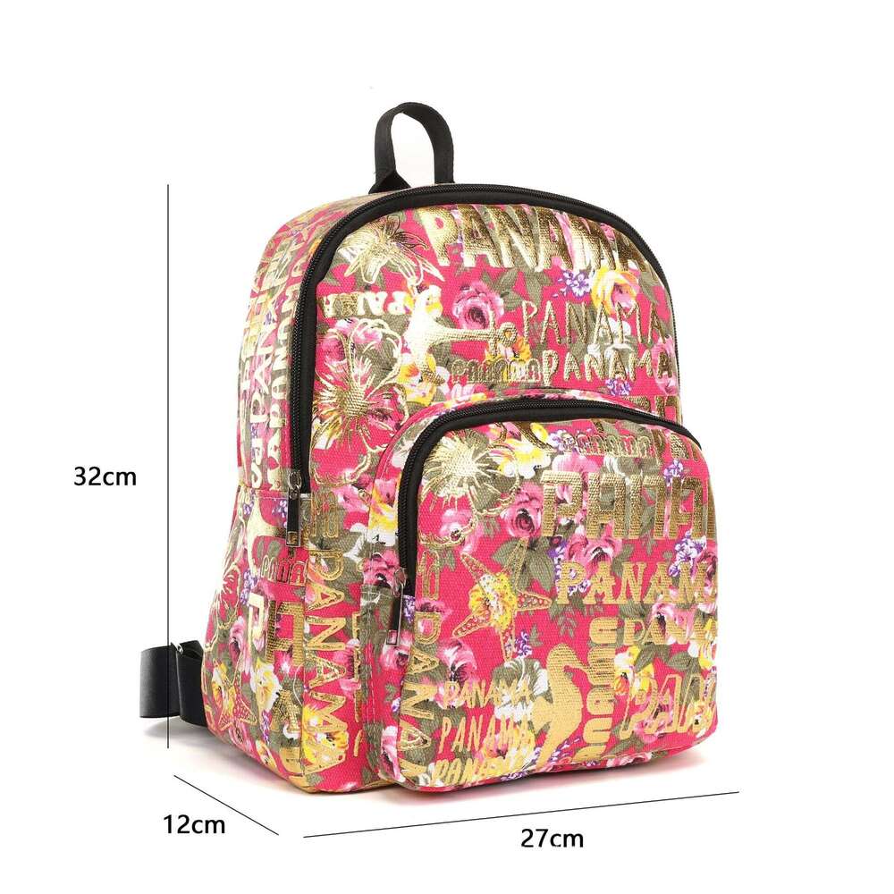 Trendy Letter Flower Print Bag Personality Fashion Casual Travel Street Canvas Backpack