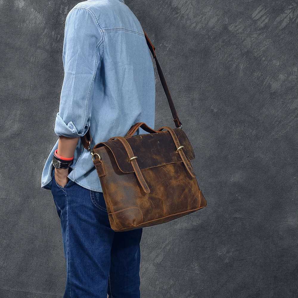 Imported Genuine Leather Retro Mens Handbag Male 14 Inch Laptop Bag Briefcase Classic Shoulder Messenger Bags 2025 New W250610