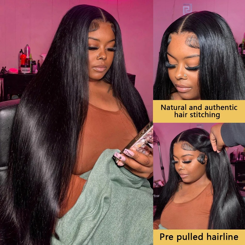 36 40 Inch 13x4 13x6 HD Transparent Bone Straight Lace Front Wigs 220 Density Brazilian Human Hair Wigs Synthetic For Women