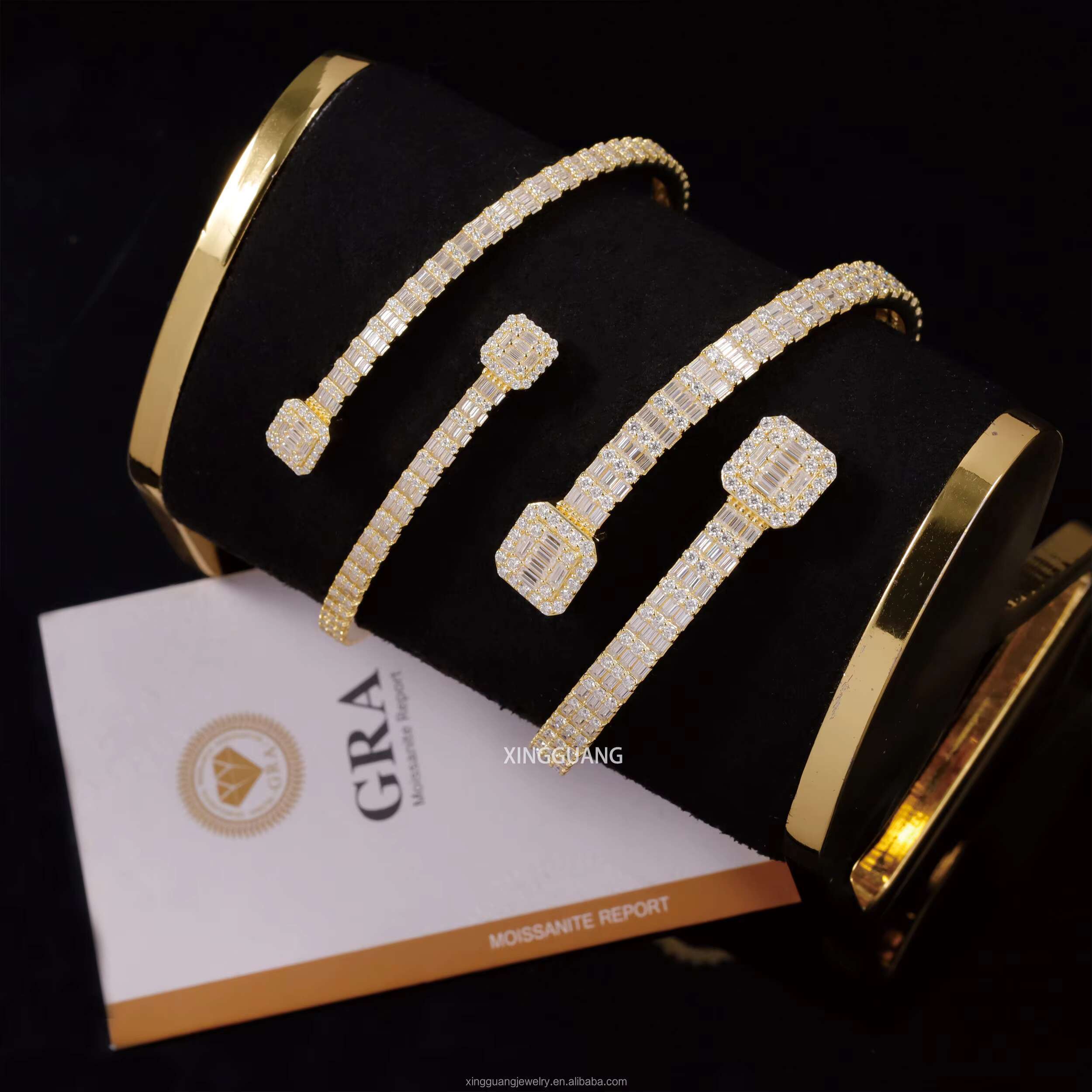 XG Square Iced Out Moissanite Cuban Bracelets Bangles 925 Silver Plated Gold Vvs Moissanite Bracelets