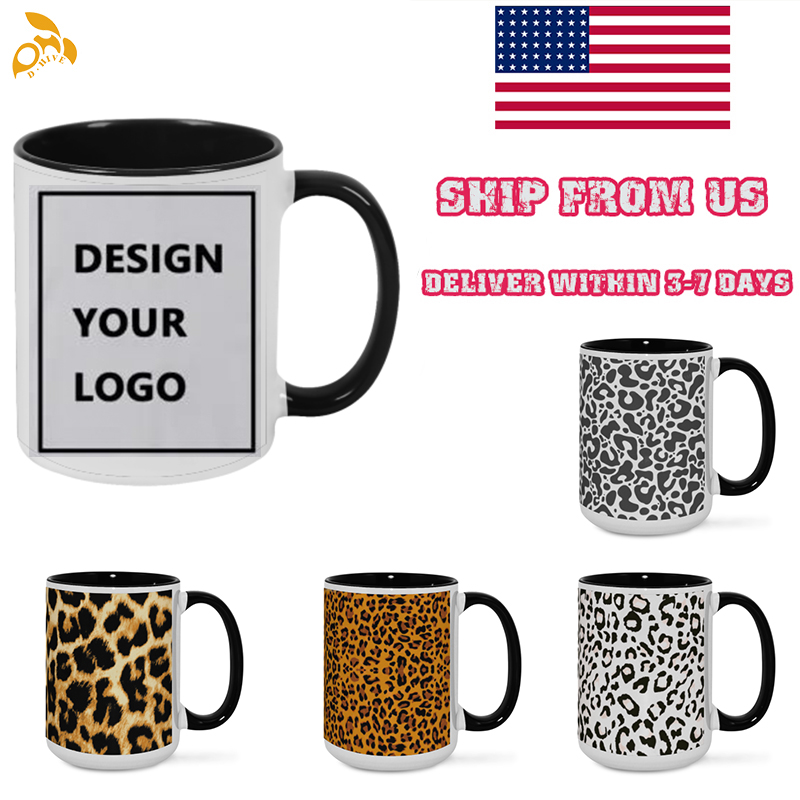 Free Shipping leopard print Customized Mugs Designer office Letters Mug Flat Bottom Portable Coffee Tea Milk Water Cups black white cute