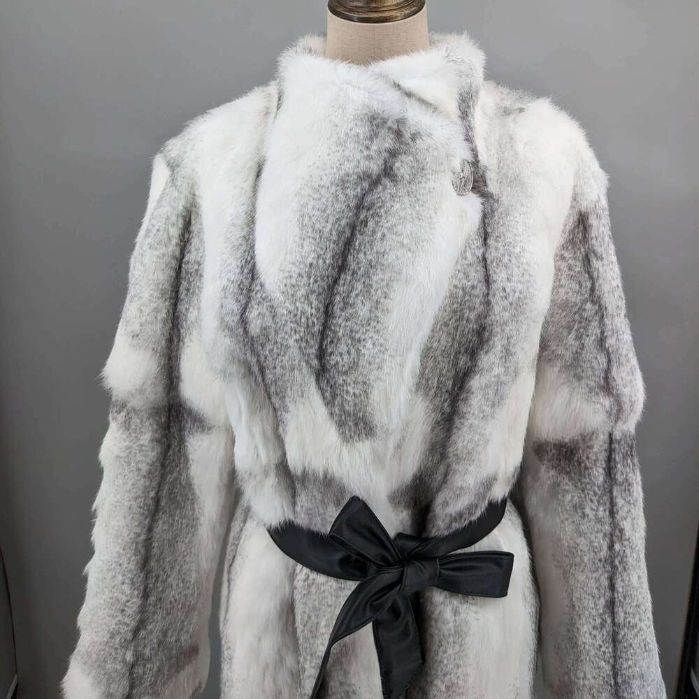 Winter Long Jacket Women Real Natural Rabbit Fur A-Line Coat Thick Warm With Belt Outerwear Streetwear Casual Big Collar 240904