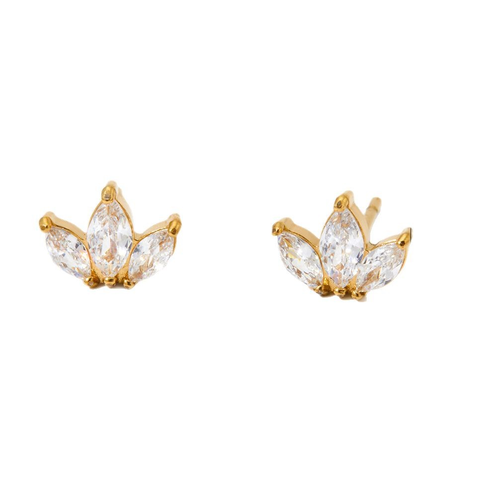 Stainless Steel Zircon Stud Earrings for Women European and American Style with Vacuum Electroplated Gold