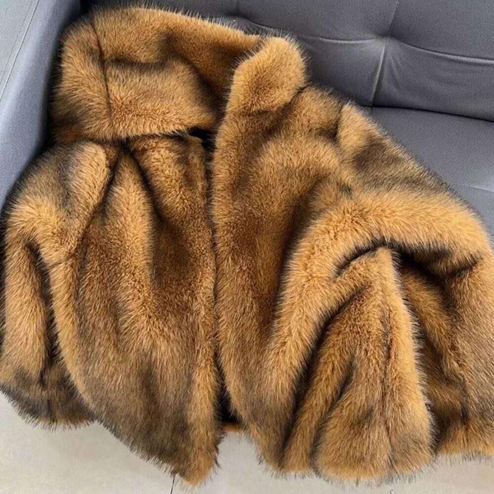 Coat Women Clothing Trend Fluffy Hooded Fur Zipper Long Sleeve Design Chic Faux Fox Jacket Warm Outerwear