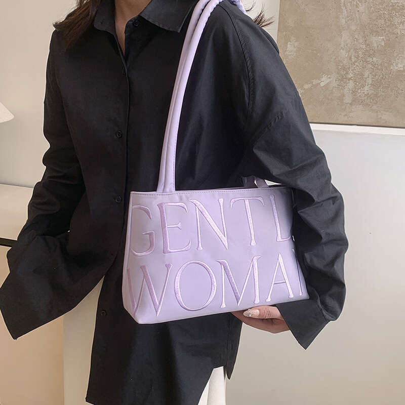 New 2025 Niche Design Satin Letter Embroidery Fashion Versatile Shoulder Handbag Underarm Bag
