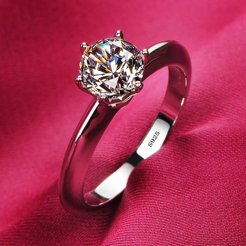 Solitaire 1ct Lab Diamond Ring 100% Real 925 sterling silver Engagement Wedding band Rings for Women Bridal Party Jewelry 250610