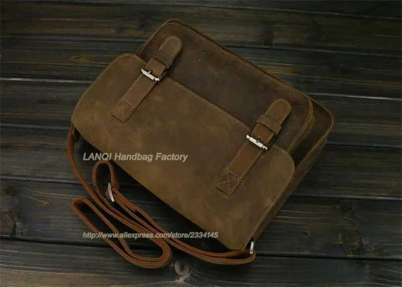 Vintage Crazy Horse Leather Men Shoulder Bag Crossbody Bag Mens Messenger Bag Genuine Leather Bag male Leisure Cowhide 2020 W250610