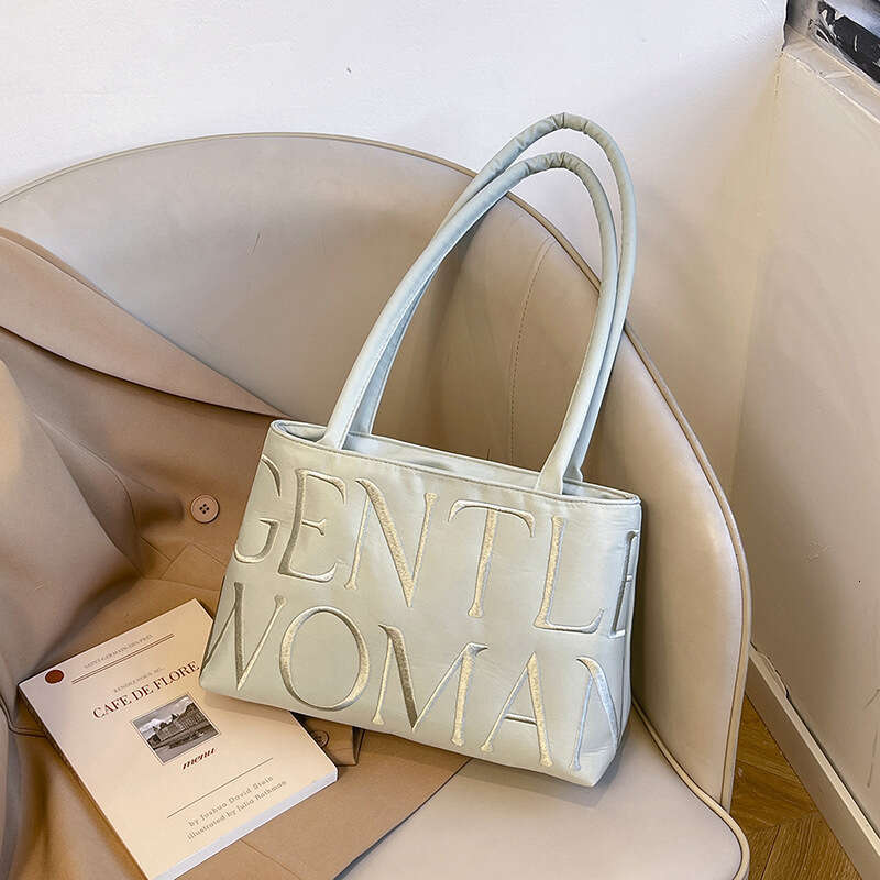 New 2025 Niche Design Satin Letter Embroidery Fashion Versatile Shoulder Handbag Underarm Bag