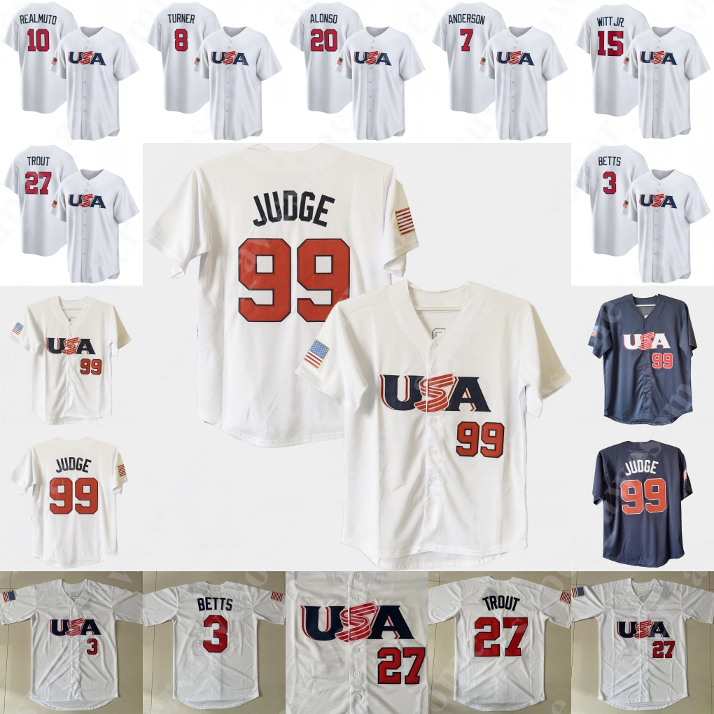 Team USA Baseball Jersey Aaron Judge Paul Skenes Mike Trout Trea Turner J. T. Realmuto Nolan Arenado Mookie Betts Tim Anderson Kyle Schwarber Bobby Witt Jr. Buster Posey