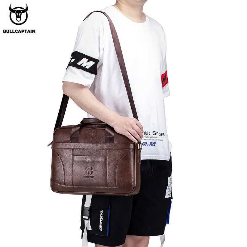 BULLCAPTAIN Men Briefcase Famous Brand Leather Shoulder Messenger Bags Office Handbag 14 inch Laptop bag High Quality W250610