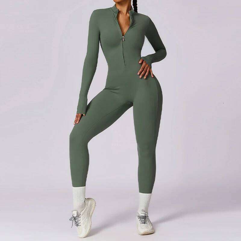 Zipper Long Sleeve Gym Sportswear Yoga Boilersuit Women Sports Jumpsuit Fiess Rompers Stretch Workout Bodysuits