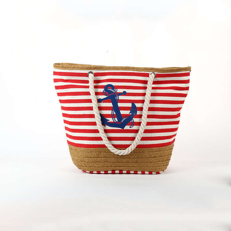 Casual Style Beach Single Canvas Classic Fashion Striped Shoulder Large Capacity Shopping Bag