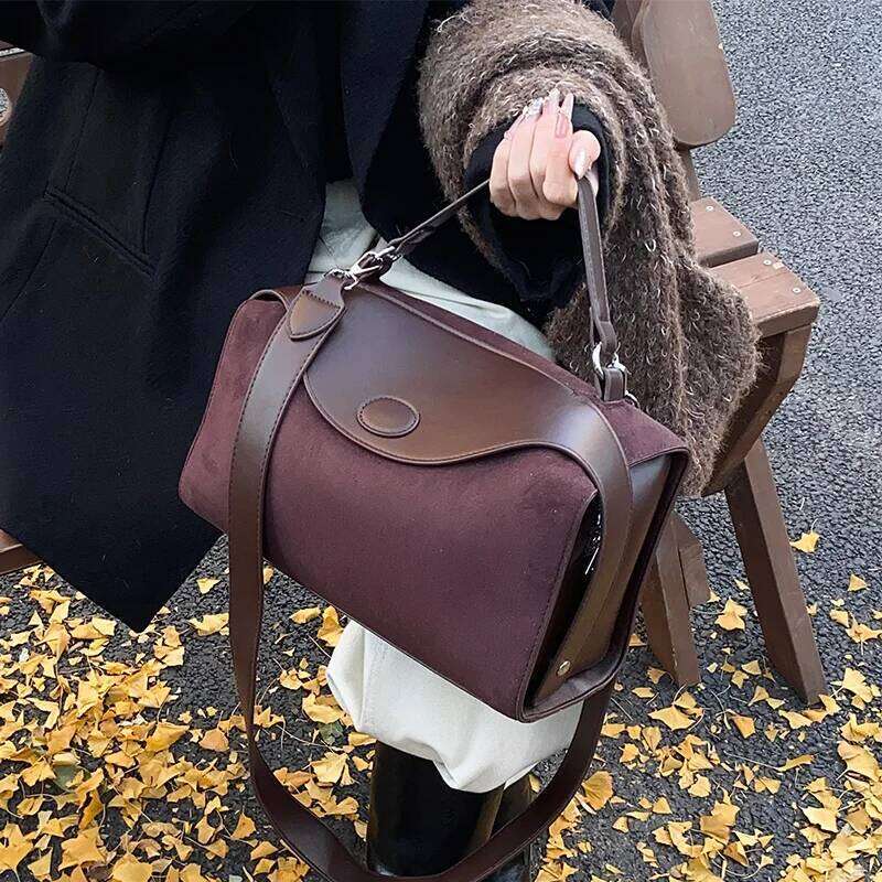 Womens Leather Handbag Designer Fashion Autumn Winter Big Boston Tote Soft Matte Suede Lady Versatile Shoulder Crossbody Bag