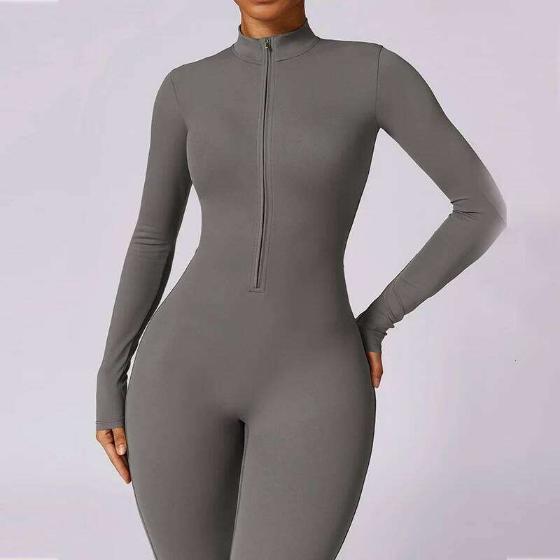 Spring Autumn Sporty Jumpsuit Woman Zipper Yoga Bodysuit Fiess Set Long Sleeve Workout Overalls Zip Women's Tracksuit Outfits