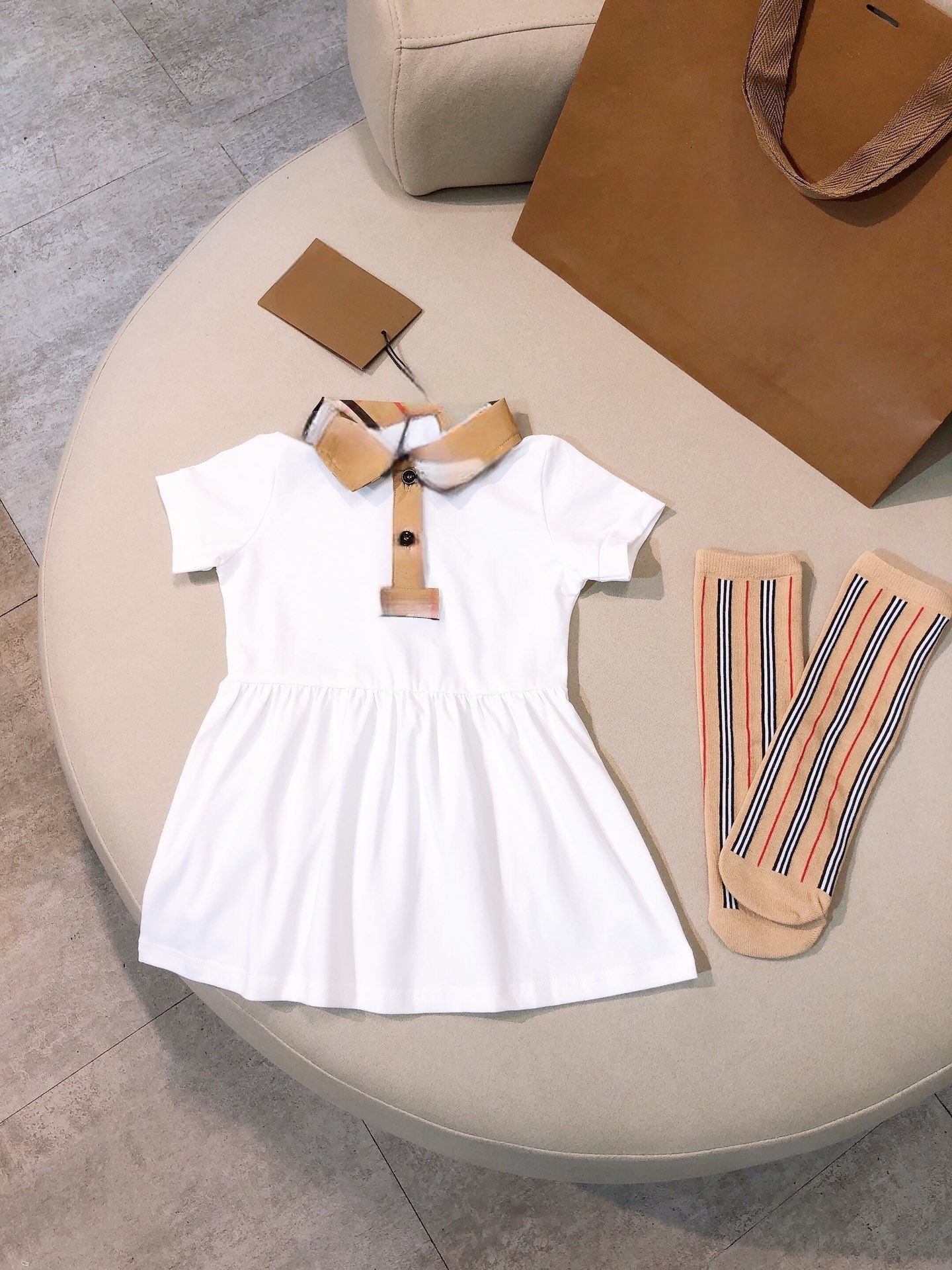 Designer Baby girls plaid short sleeve dress Infant lapel lattice dresses British Style Toddler Onesies Newborn kids cotton clothing S4030