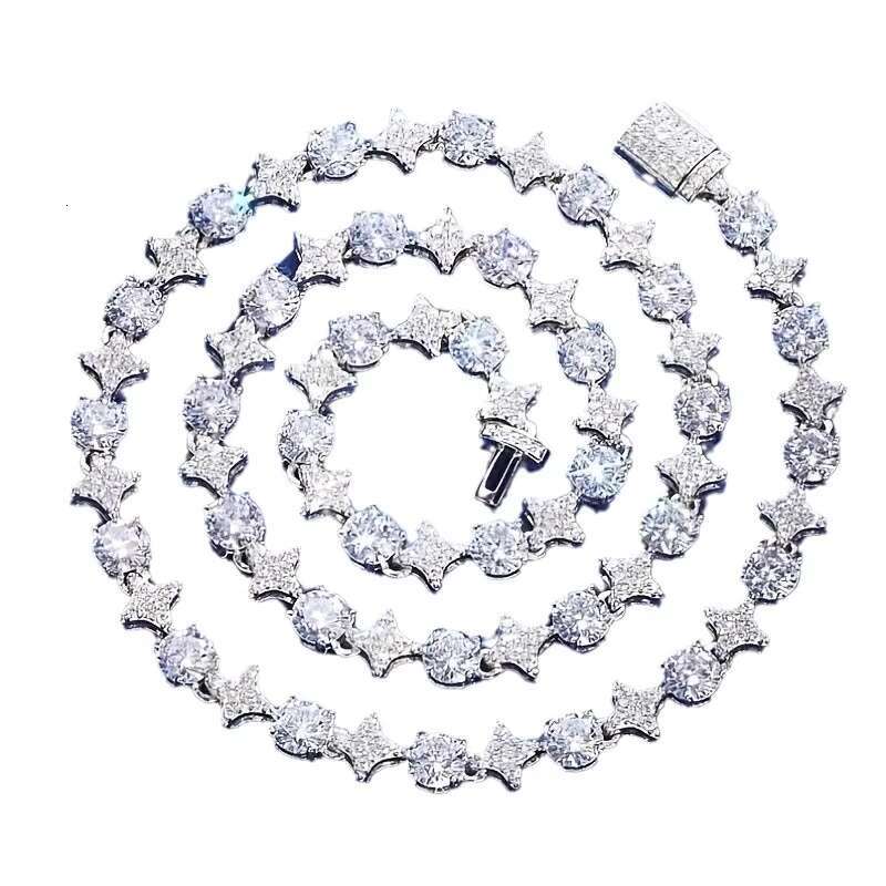Moissanite Tennis Necklace S925 Silver Sparkling VVS Moissanite Diamond for Women Men Hiphop Party Gift Jewelry