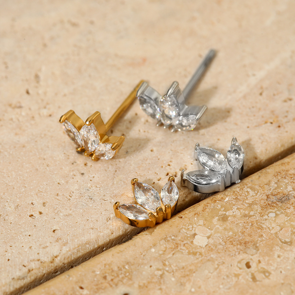 Stainless Steel Zircon Stud Earrings for Women European and American Style with Vacuum Electroplated Gold
