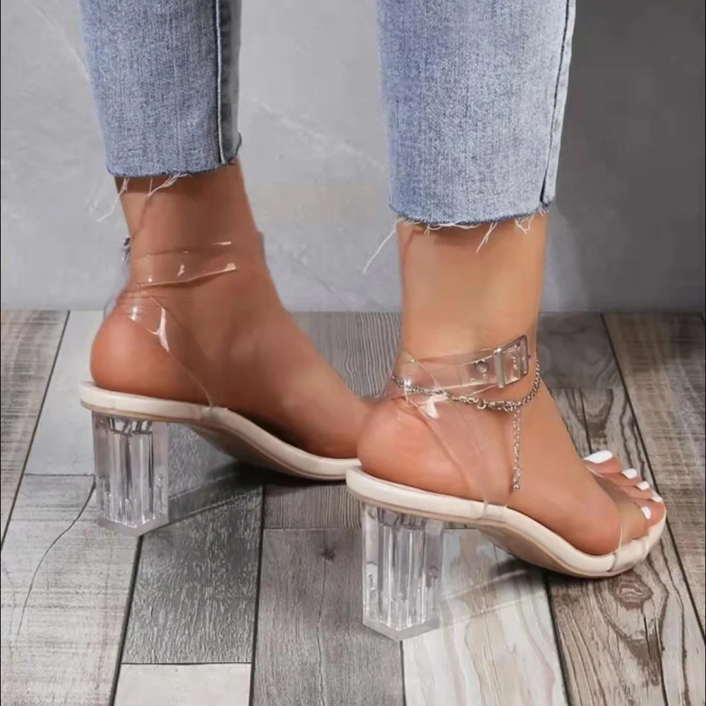 Women PVC Jelly Crystal Chunky Heel Transparent Sandals Fashion Sexy Summer High Heels Sandalias Female Pumps Zapatillas Mujer 250610