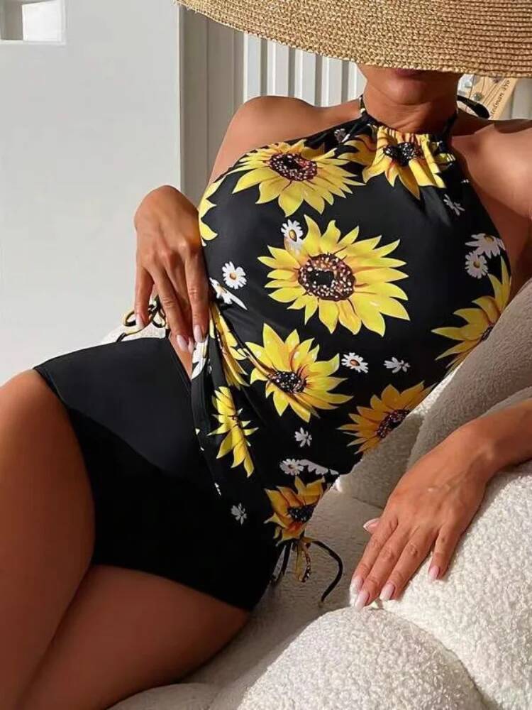 Women Suower Print Tankini Sets High Waist Bikini Two Pieces Swimsuit Swimwear Female Bathing Suit Beachwear Pool Swimming