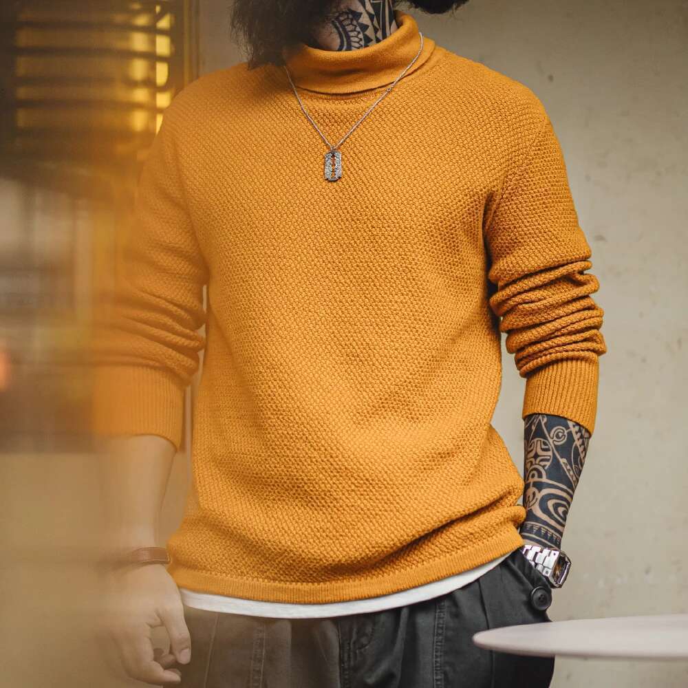 Maden New Vintage Half - Turtleneck Knitted Sweater Yellow Base Layer Pullover Warm Inner Wear For Men's Autumn And Winter Tops