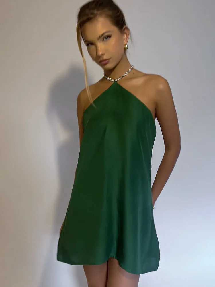 Mozision Sparkle Halter Backless Sexy Mini Dress Women Summer Fashion Off-shoulder Sleeveless Beach Club Party Dress Elegant XJ250610