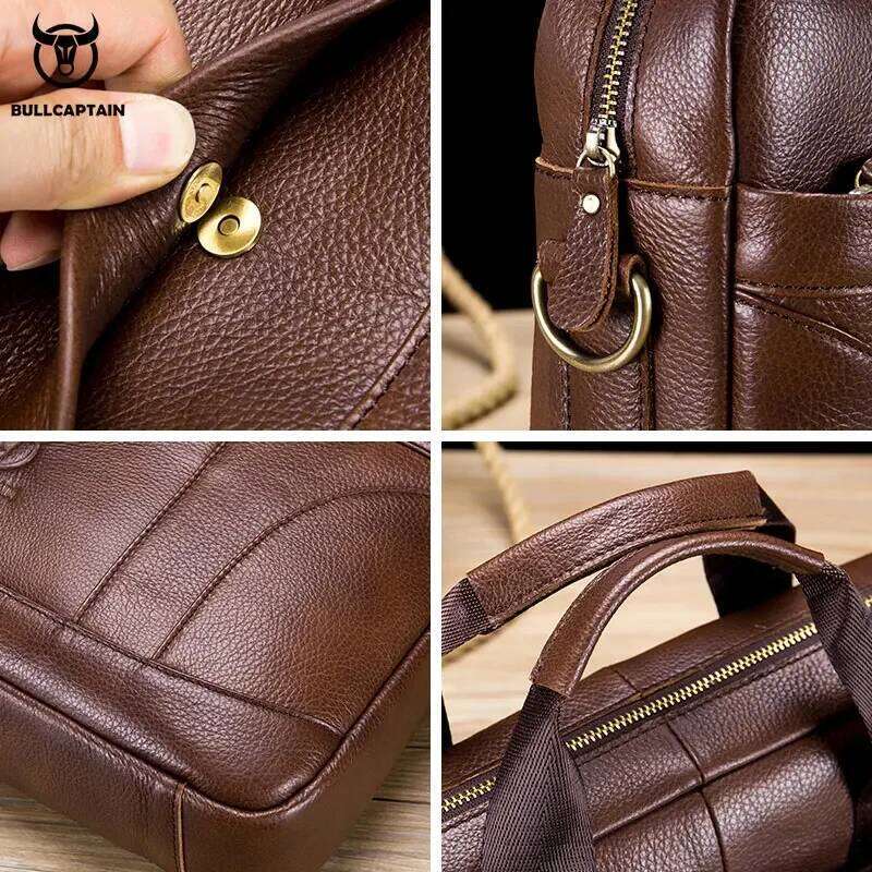 BULLCAPTAIN Briefcase Men's Business Bags Can Be Used For 14-Inch Laptop Leather Shoulder Messenger Bag's Office Handbag