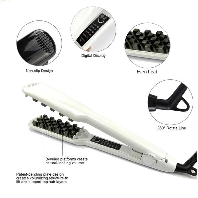 Hair Iron Ceramic 3D Grid Hair Crimper Professional Volumizing Curling Iron Corn Perm Fluffy Splint Flat Iron Hair Styling Tools W250610