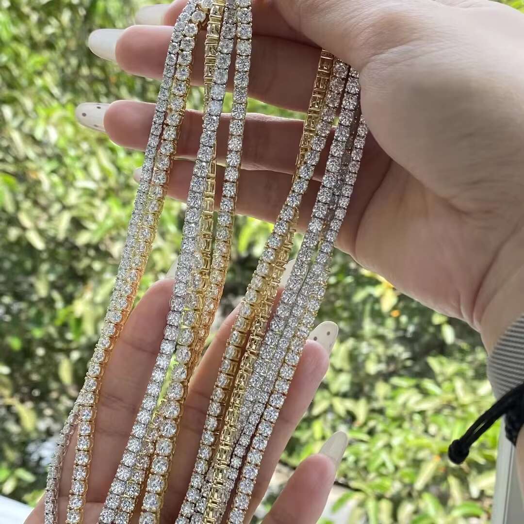 OACOCA In Stock Ice Out 2mm 3mm 4mm 5mm 6mm Moissanite Tennis Chain Necklace Men 925 Sterling Silver Hip Hop Jewelry