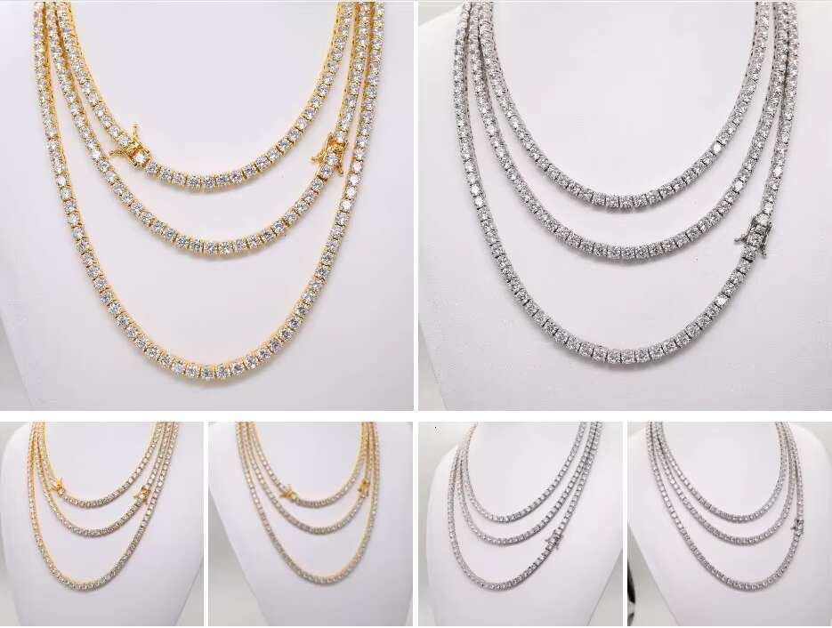 OACOCA Full Size 925 Sterling Silver Rose Gold Iced Out Tennis Chain Moissanite Diamond Necklace /Bracelet Jewelry