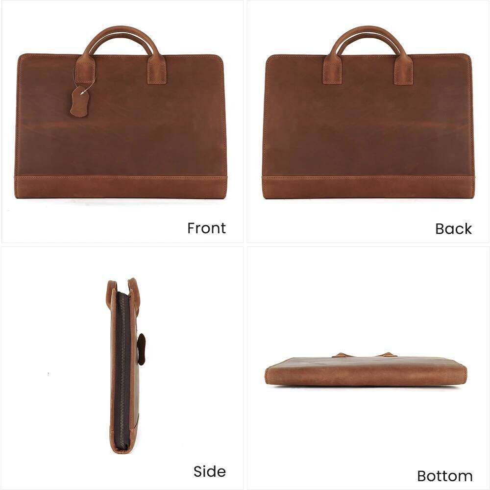 JOYIR Crazy Horse Leather Retro Men Briefcase For 15.6" Laptop 7.9" Ipad Handbag Business Portfolio Organizer Travel Office Bag