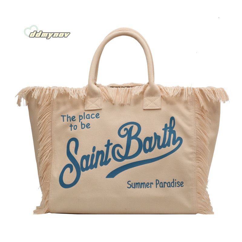 Large Capacity Tote with Letter Tassel Canvas Simple Commuter Student Shoulder Bag ddmynov
