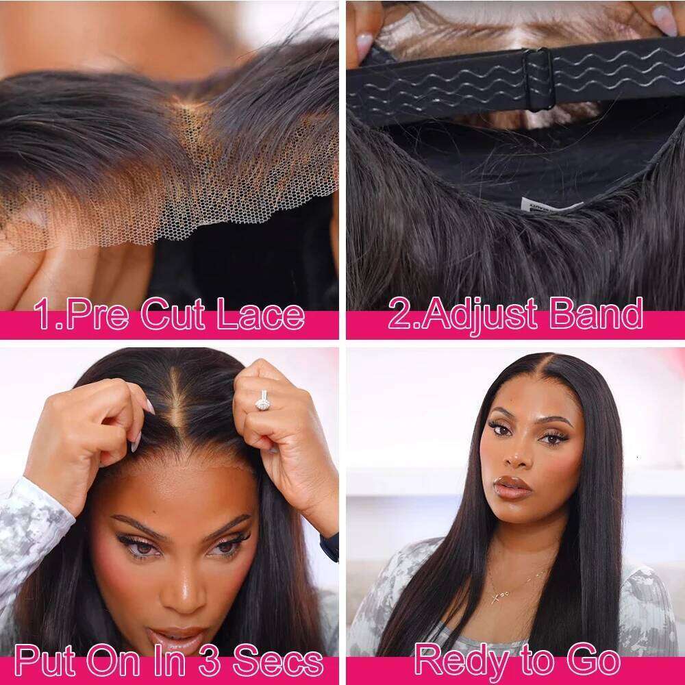 Bone Straight 100% 250 Density Human Hair Wigs For Women Pre cut Glueless 6X6 Lace Wig Wear an Go