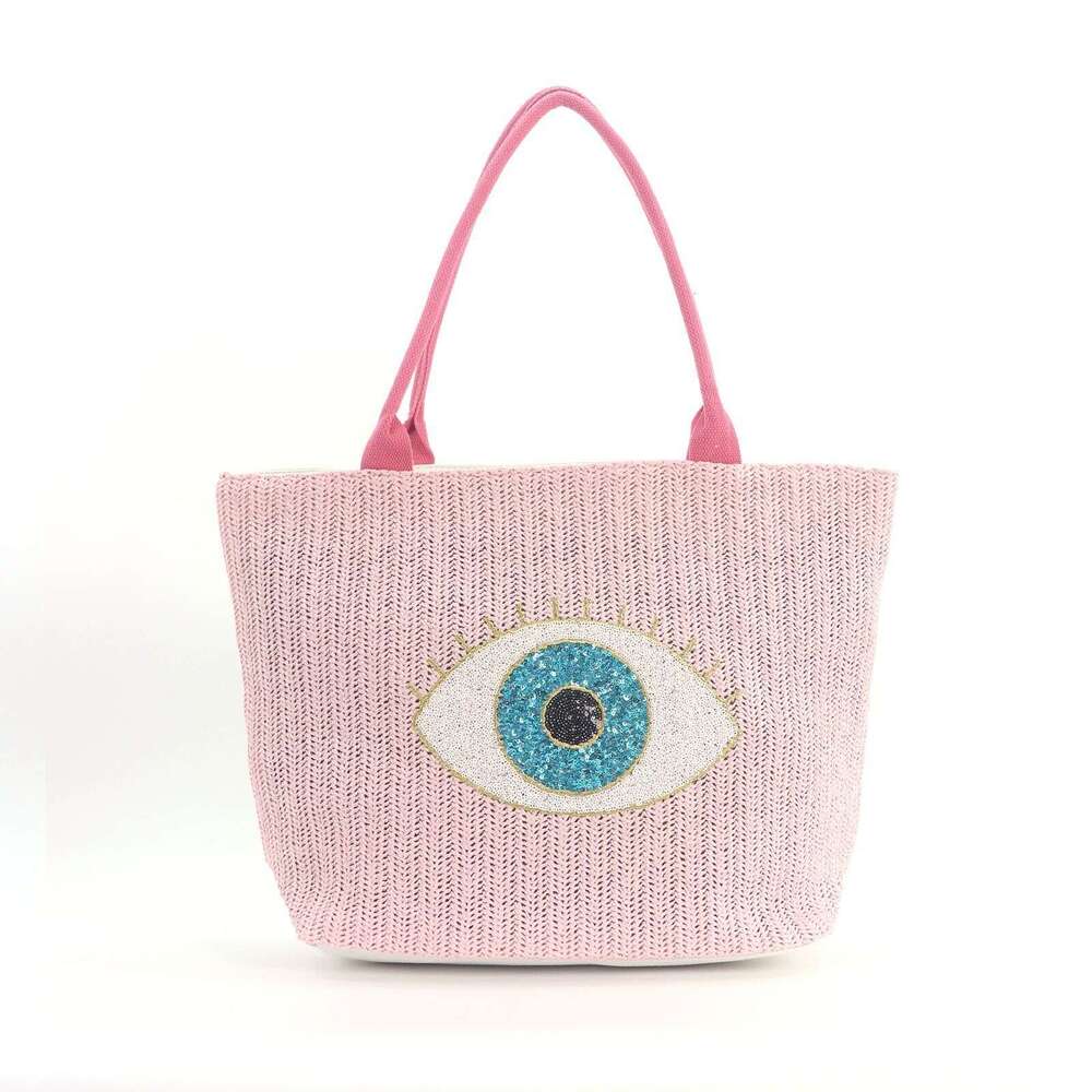 New Canvas Fashion Beach Niche Embroidered Eye Handheld Paper Straw Large Capacity Crossbody Bag