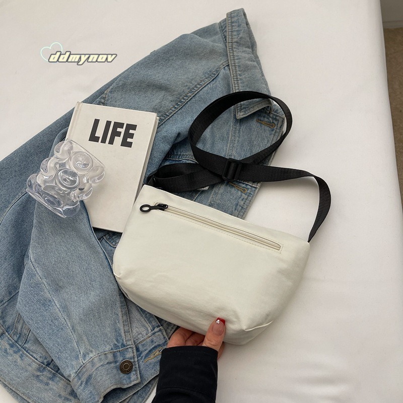 Canvas Women Summer 2024 New Niche Fashion Simple Shoulder Crossbody High-end Dumpling Bag for Ladies ddmynov