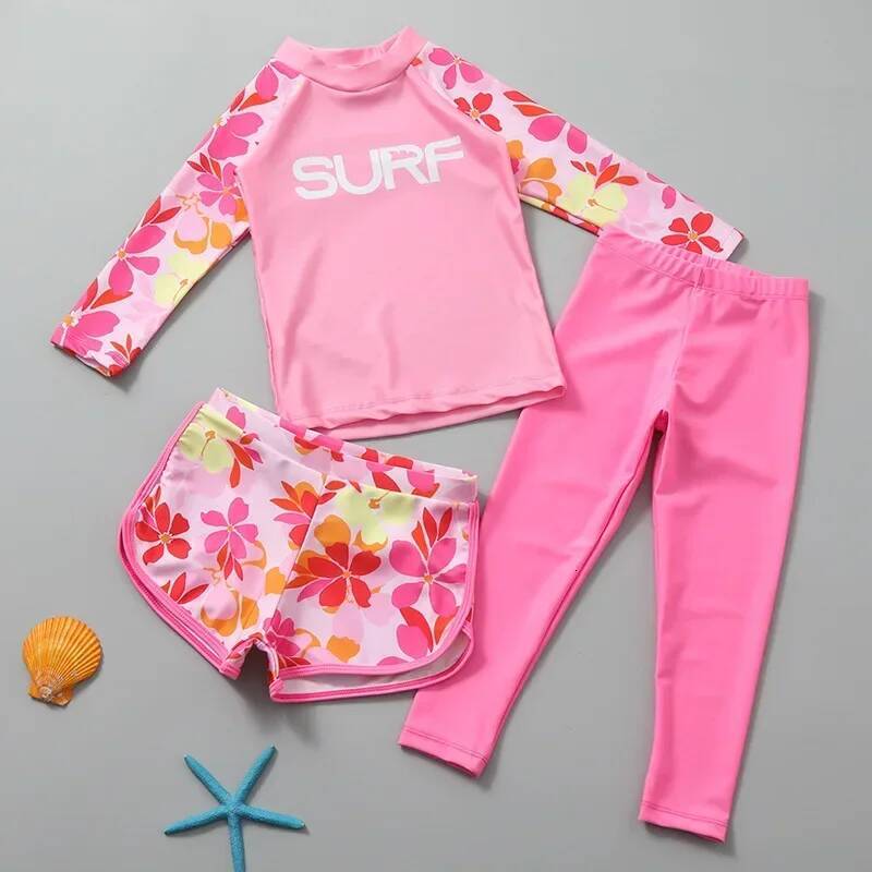 3-piece Swimwear for Girls Boys Swimsuit Kids Swim Suit Sun Proof Long Sleeve Swimming Clothes Quick-dry Bikini Teen