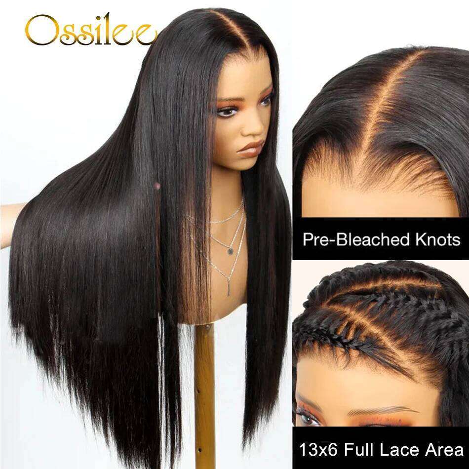 Ossilee 220 Density Pull Go Glueless with Elastic Drawstring Straight 13x6 HD Front Human Hair Wigs Pre Cut Lace Wig